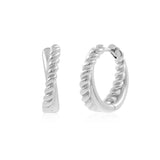 BRAIDED DOUBLE HOOP HUGGIE EARRINGS
