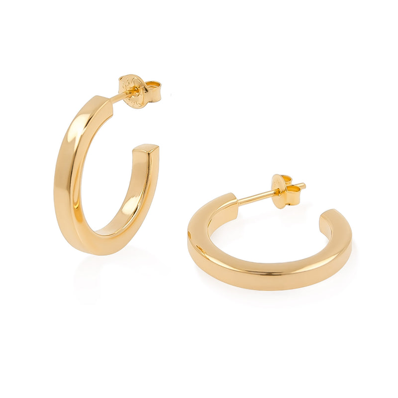 Gold square tube hoop earrings