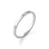 Sterling silver ring with a flat 1.5mm band and high-polish finish. A timeless minimalist piece perfect for stacking or wearing alone.