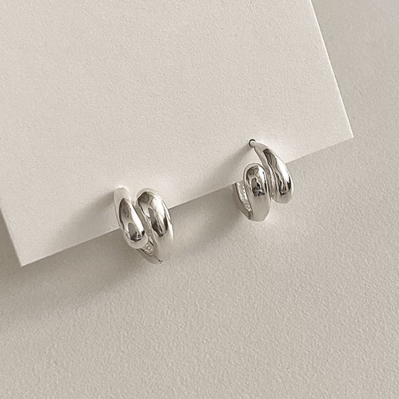 DOUBLE TEARDROP DOME HUGGIE HOOP EARRINGS