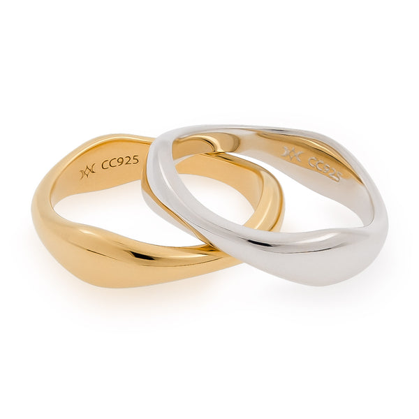 SYMMETRY STACKABLE WAVE RING SET (SILVER & GOLD)