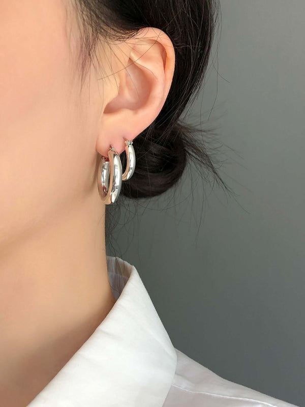 Chunky sterling silver large hoop earrings for women